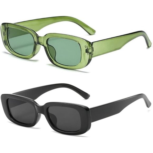 Trendy Rectangle Green Black Sunglasses Women Men Retro Square Fashion Shades - Picture 1 of 5